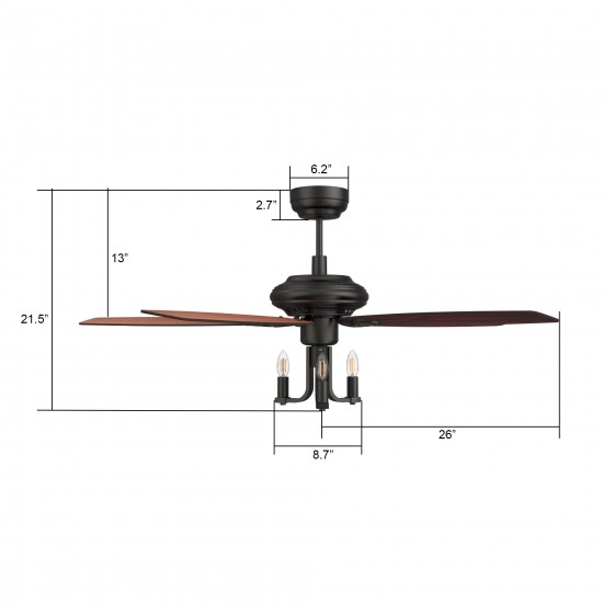 Huntley 52 Inch 5-Blade Ceiling Fan - Black/Brown Wood & Walnut