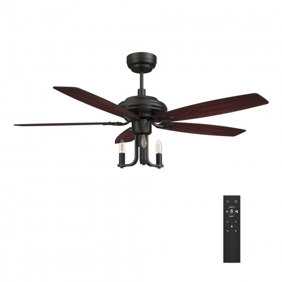 Huntley 52 Inch 5-Blade Ceiling Fan - Black/Brown Wood & Walnut