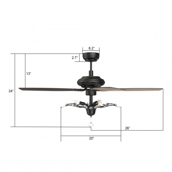 Huntley 52 Inch 5-Blade Ceiling Fan - Black/Walnut (Reversible Blades)