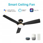 Spezia 52 Inch 3-Blade Smart Ceiling Fan - Black