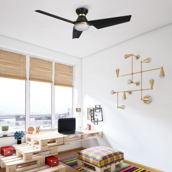 Kreis 52 Inch 3-Blade Smart Ceiling Fan - Black (Gold Detail)