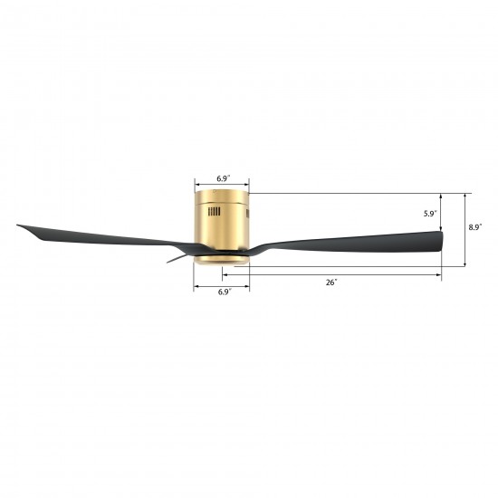 Skara 52 Inch 3-Blade Ceiling Fan - Gold/Black