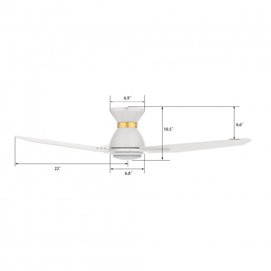 Calen 44 Inch 3-Blade Smart Ceiling Fan - White