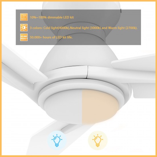 Calen 48 Inch 3-Blade Smart Ceiling Fan - White