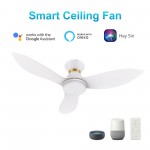 Ryatt 45 Inch 3-Blade Flush Mount Smart Ceiling Fan - White (Gold Detail)