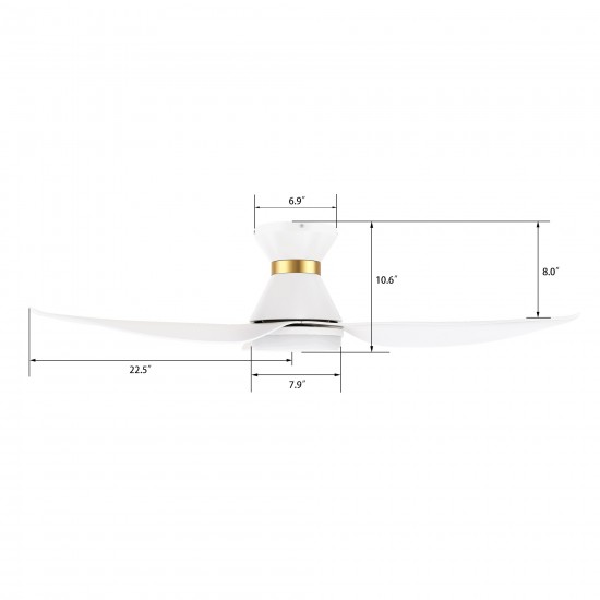 Ryatt 45 Inch 3-Blade Flush Mount Smart Ceiling Fan - White (Gold Detail)