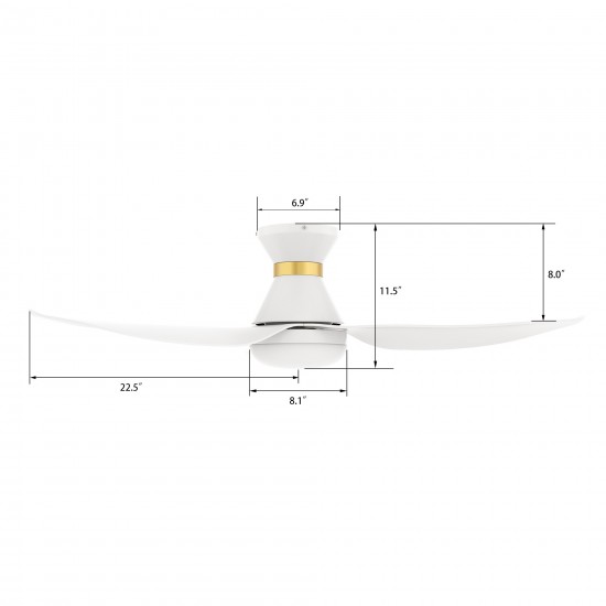 Ryatt 45 Inch 3-Blade Smart Ceiling Fan - White (Gold Detail)