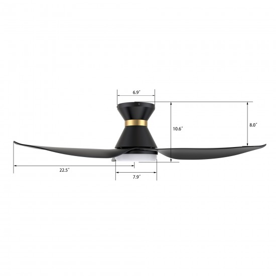 Ryatt 45 Inch 3-Blade Smart Ceiling Fan - Black