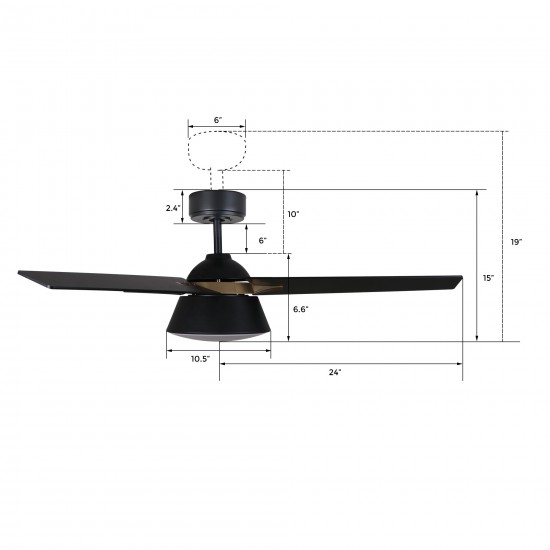 Kenora 48 Inch 3-Blade Ceiling Fan - Black/Black