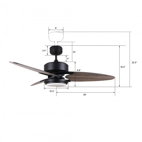 Maddox 52 Inch 3-Blade Ceiling Fan - Black/Barnwood