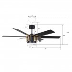 Jaxx 52 Inch 6-Blade Ceiling Fan - Black/Black