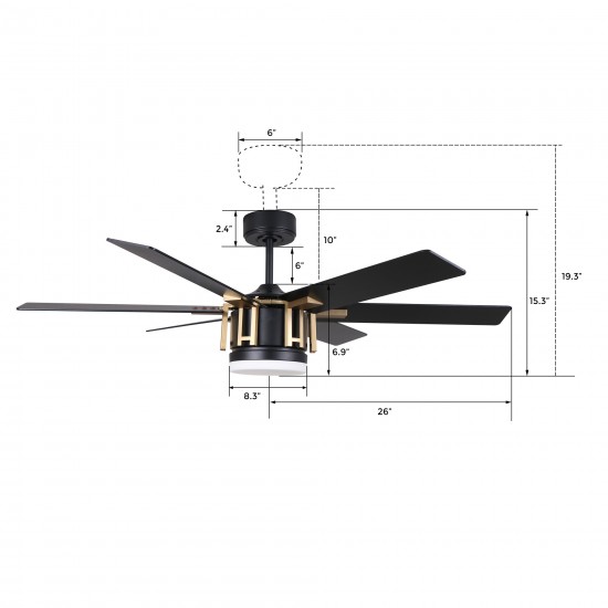 Jaxx 52 Inch 6-Blade Ceiling Fan - Black/Black