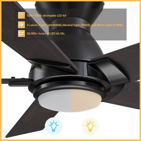 Ascender 48 Inch 5-Blade Flush Mount Smart Ceiling Fan - Black