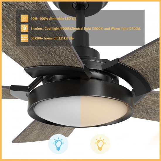 Winston 52 Inch 5-Blade Smart Ceiling Fan - Black/Barnwood