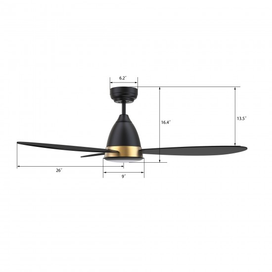 York 52 Inch 3-Blade Smart Ceiling Fan - Black