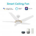 Woodrow 52 Inch 5-Blade Smart Ceiling Fan - White (Gold Detail)