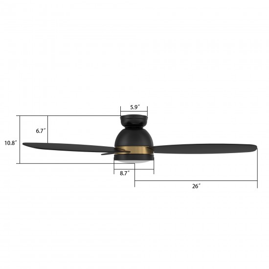 Fremont 52 Inch 3-Blade Smart Ceiling Fan - Black