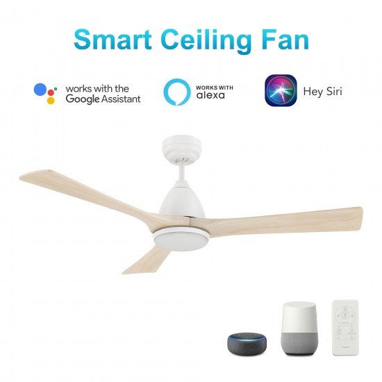 Perry 52 Inch 3-Blade Smart Ceiling Fan - White