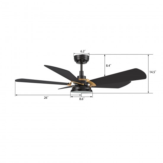 Savili 52 Inch 5-Blade Smart Ceiling Fan - Black