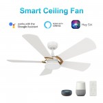 Savili 52 Inch 5-Blade Smart Ceiling Fan - White