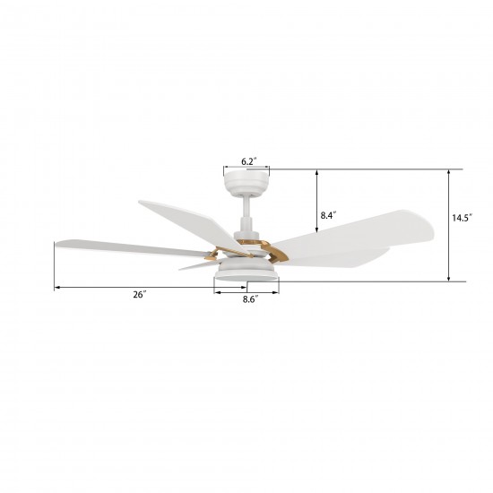 Savili 52 Inch 5-Blade Smart Ceiling Fan - White