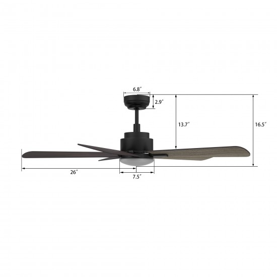 Olinda 52 Inch 5-Blade Smart Ceiling Fan - Black