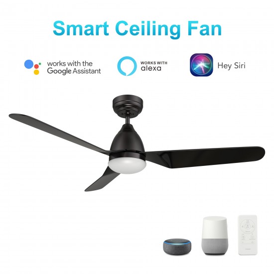 Toulon 52 Inch 3-Blade Smart Ceiling Fan - Black