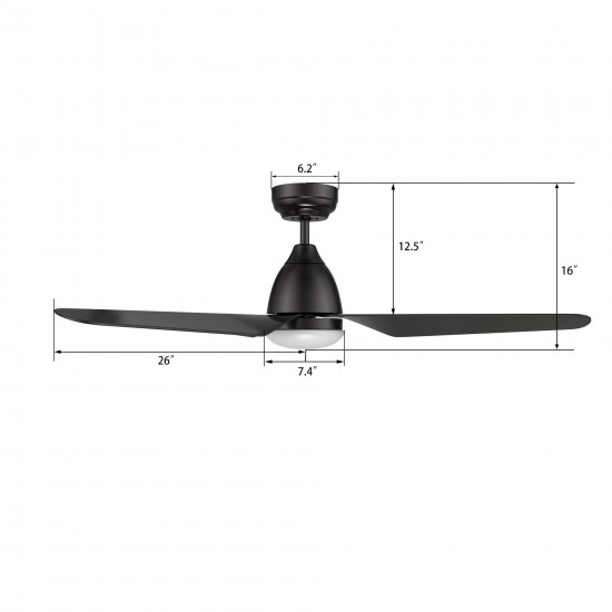 Toulon 52 Inch 3-Blade Smart Ceiling Fan - Black