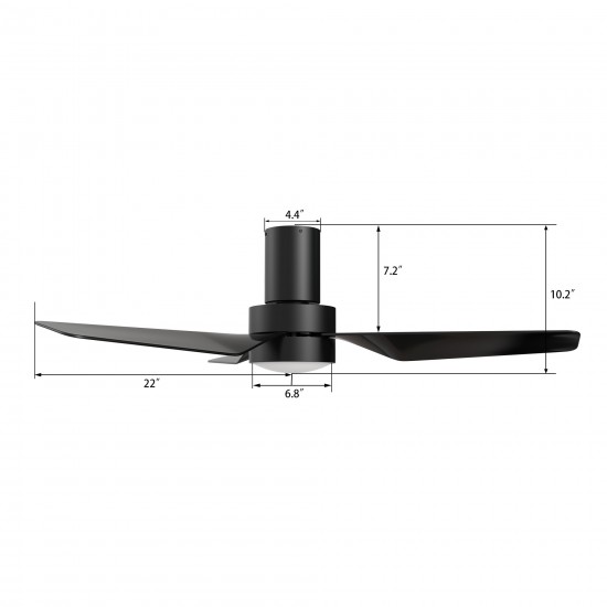 Porter 44 Inch 3-Blade Smart Ceiling Fan - Black