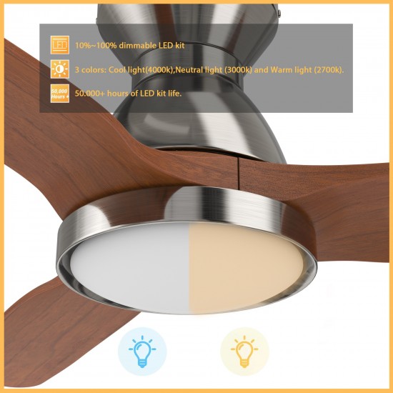 Jaaron 52 Inch 3-Blade Smart Ceiling Fan - Silver