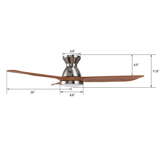 Jaaron 52 Inch 3-Blade Smart Ceiling Fan - Silver