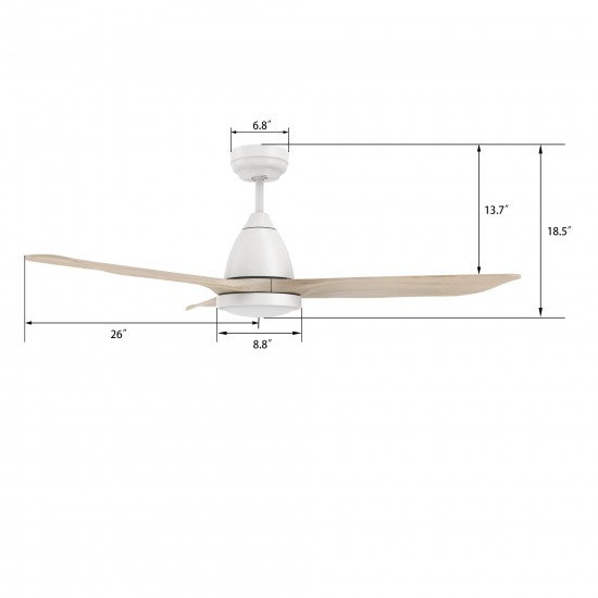 Garrick 52 Inch 3-Blade Smart Ceiling Fan - White