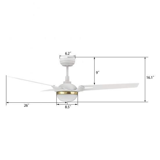 Bedford 52 Inch 3-Blade Smart Ceiling Fan - White