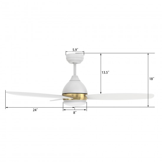 Hobart 48 Inch 3-Blade Smart Ceiling Fan - White