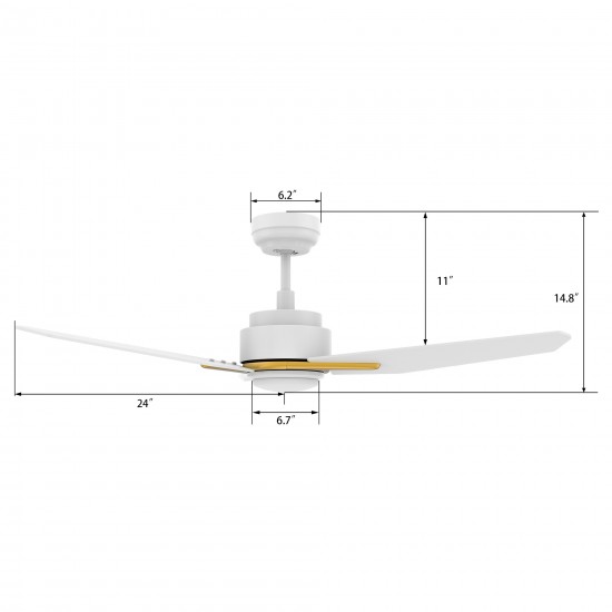 Tracer 48 Inch 3-Blade Smart Ceiling Fan - White (Gold Detail)