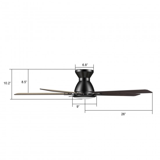 Espear 52 Inch 5-Blade Smart Ceiling Fan - Black/Walnut & Barnwood