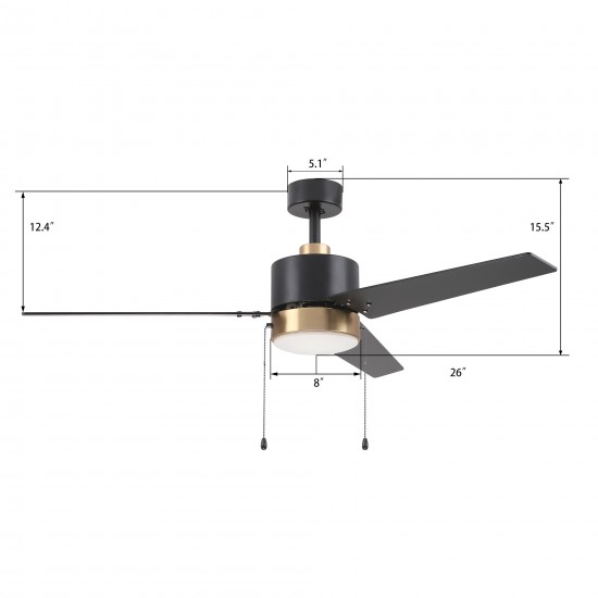 Kesteven 52 Inch 3-Blade Ceiling Fan - Black/Black