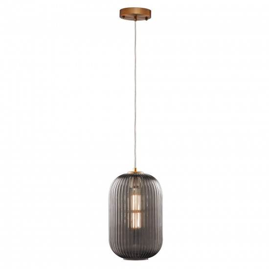 Carro Home Circulus Smoky Gray Ribbed Glass Pendant Light