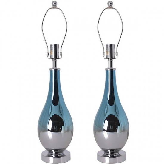 Lola 28" Table Lamp (Set Of 2) - Blue Chrome Ombre