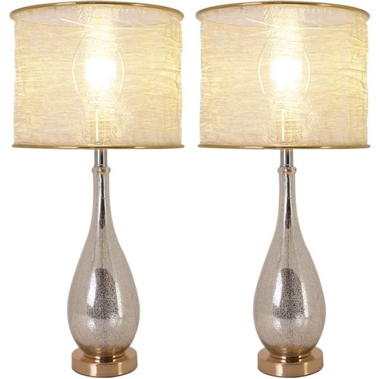 Lola 28" Table Lamp With Foldable&Translucent Golden Yarn Lampshade (Set Of 2)