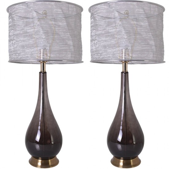 Lola Big Glass Table Lamp 30" - Blue Ombre/Silver (Set Of 2)