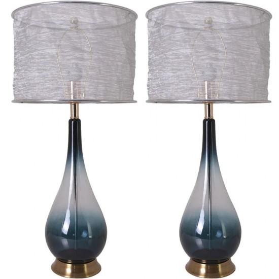 Lola Big Glass Table Lamp 30" - Dark Green Ombre/Silver (Set Of 2)