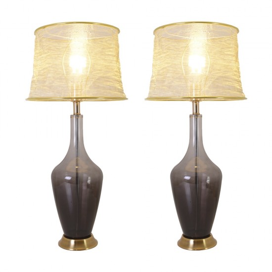 Clavel Glass Table Lamp 31" - Gray Ombre/Golden Yarn Shade (Set Of 2)