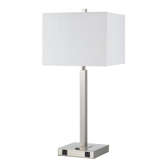 Brushed steel Metal 60w metal n/s lamp with two outlets - Night stand lamps