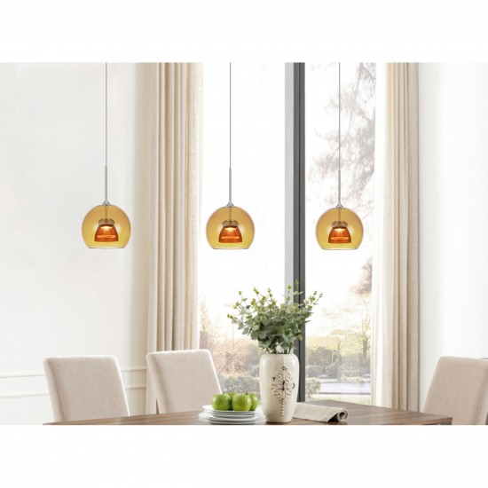 Amber/yellow Metal, glass 335 integrated led pendant - Pendant