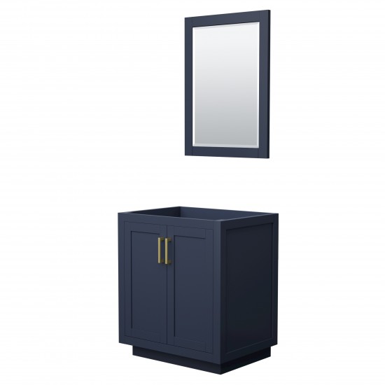 Miranda 30" Single Vanity in Dark Blue, No Top, Bruished Gold Trim, 24" Mirror