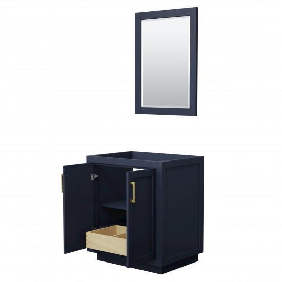 Miranda 30" Single Vanity in Dark Blue, No Top, Bruished Gold Trim, 24" Mirror