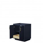 Miranda 30" Single Vanity in Dark Blue, No Top, No Sink, Brushed Gold Trim