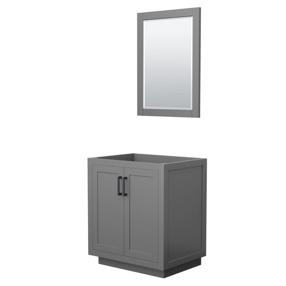 Miranda 30" Single Vanity in Dark Gray, No Top, Matte Black Trim, 24" Mirror