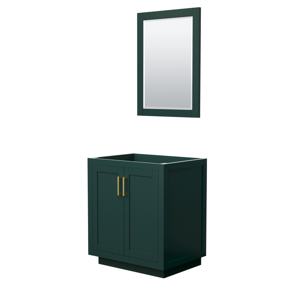 Miranda 30" Single Vanity in Green, No Top, Bruished Gold Trim, 24" Mirror